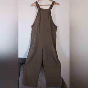 Greathe Womans Olive Green Oversized Size L Minimalist Overalls Jumpsuit W/Ties